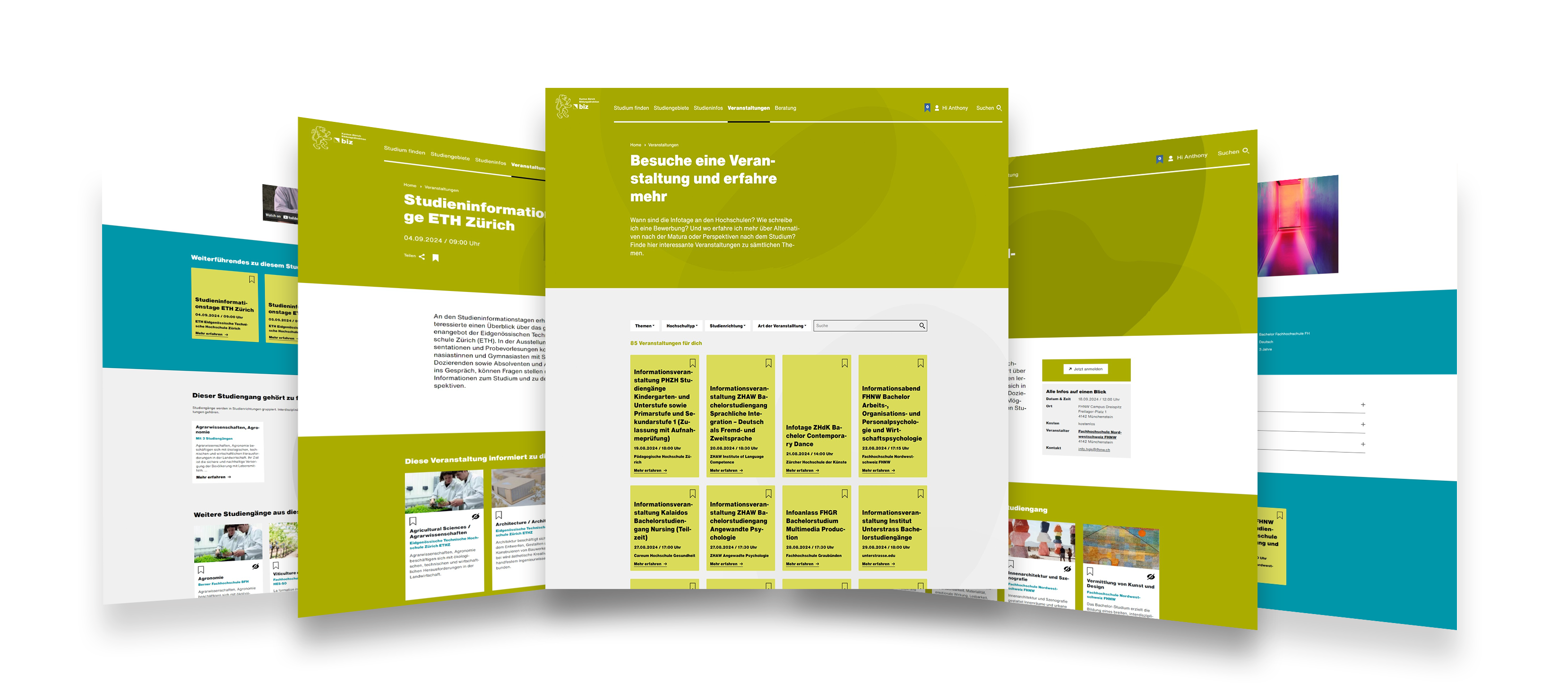 Screens of the events-subpage fo studienwahl